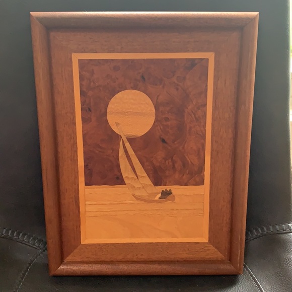 Marquetry Sailing Picture. Inlaid Woods